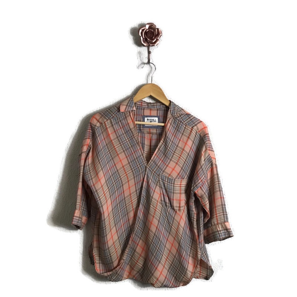 HOLDING HORSES Plaid Blouse in Red and Gray